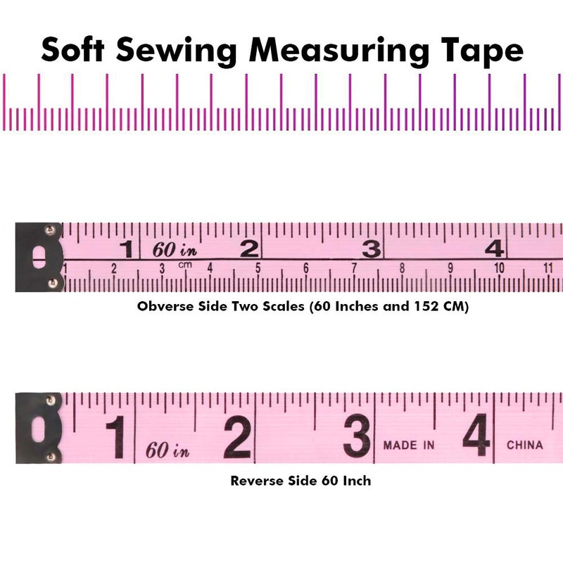 Edtape 2PCS Measuring Tape for Body,Soft Tape Measure for Body Sewing Fabric Tailor Cloth Craft Measurementï¼Œ60 Inch/1.5M Retractable Dual Sided Measure Tape Set (Pink) - Image 5